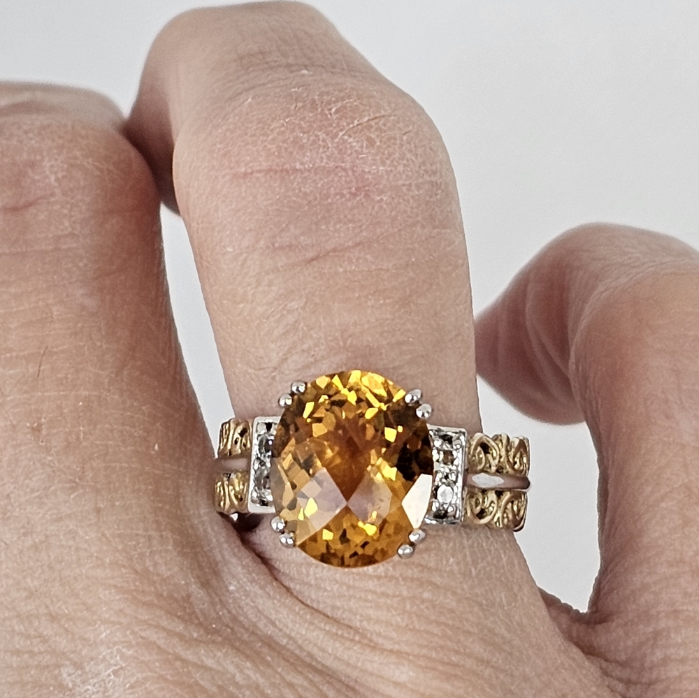Natural Citrine Gems En Vogue Ring Palladium Sterling Silver 24k Gold - Picture 8 of 10